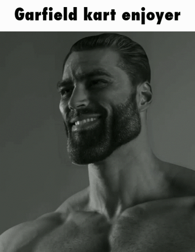 A Black And White Photo Of A Man With A Beard And The Words Garfield Kart Enjoyer GIF