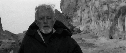 A Black And White Photo Of A Man With A Beard Standing In Front Of A Mountain GIF