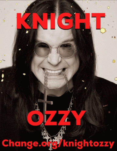 A Black And White Photo Of A Man With A Cross In His Mouth And The Words Knight Ozzy Change.org/knightozzy GIF