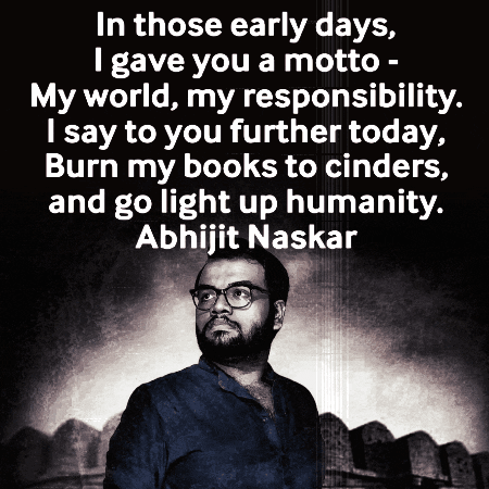 A Black And White Photo Of A Man With Glasses And A Quote From Abhijit Naskar GIF