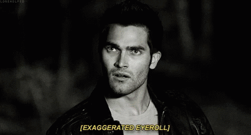 A Black And White Photo Of A Man With His Eyes Closed And The Words `` Exaggerated Eyeroll '' Written Below Him . GIF