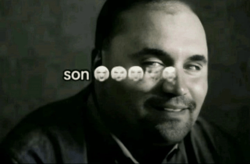 A Black And White Photo Of A Man With Son Written In White Letters GIF