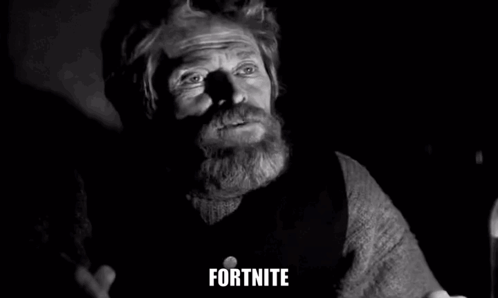 A Black And White Photo Of A Man With The Word Fortnite Written On The Bottom GIF