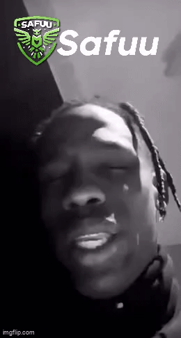A Black And White Photo Of A Man With The Word Safuu On The Top GIF