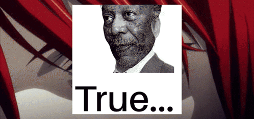 A Black And White Photo Of A Man With The Word True Below Him GIF