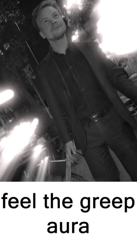 A Black And White Photo Of A Man With The Words Feel The Greep Aura GIF