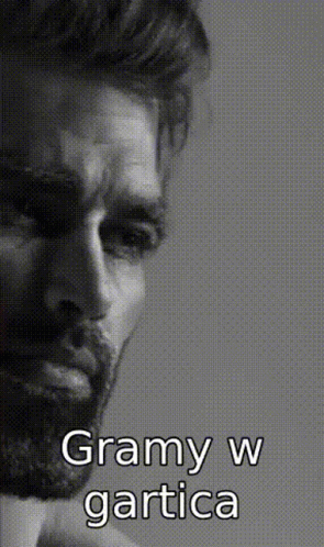 A Black And White Photo Of A Man With The Words Gramy W Gartica Above Him GIF