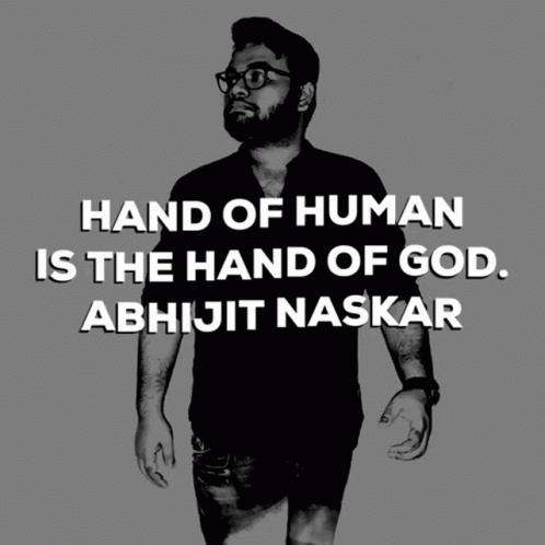 A Black And White Photo Of A Man With The Words Hand Of Human Is The Hand Of God Above Him GIF