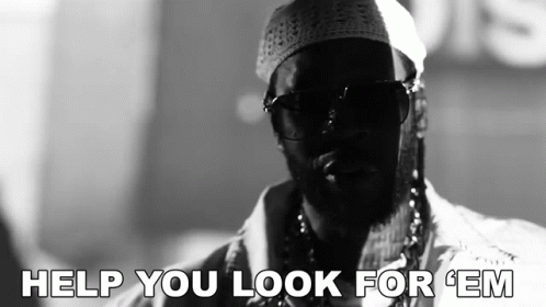 A Black And White Photo Of A Man With The Words Help You Look For Em On The Bottom GIF
