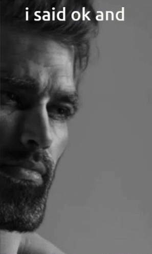 A Black And White Photo Of A Man With The Words " I Said Ok And " Above Him GIF