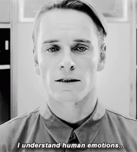 A Black And White Photo Of A Man With The Words I Understand Human Emotions GIF
