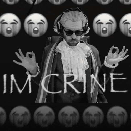 A Black And White Photo Of A Man With The Words Im Crine Written On The Bottom GIF
