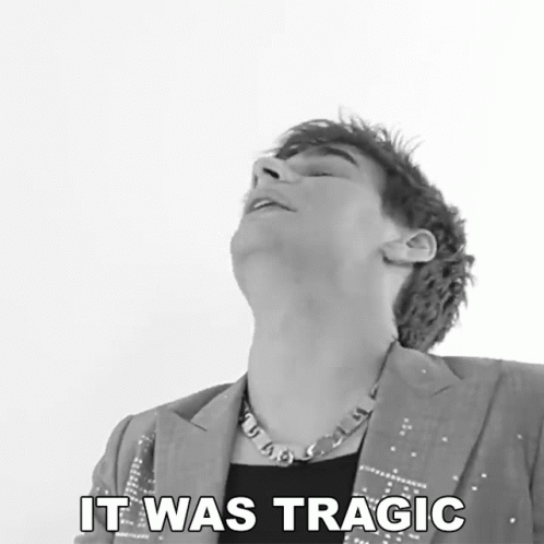 A Black And White Photo Of A Man With The Words It Was Tragic On The Bottom GIF