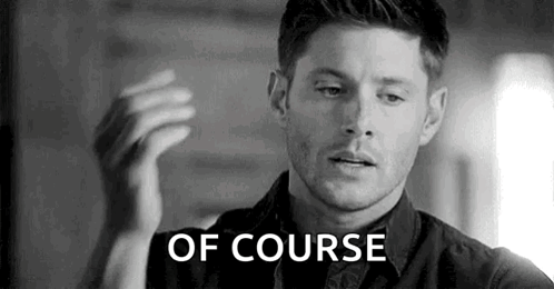 A Black And White Photo Of A Man With The Words `` Of Course '' Written On It . GIF