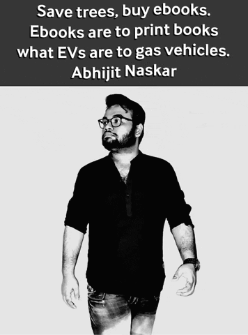 A Black And White Photo Of A Man With The Words Save Trees Buy Ebooks GIF
