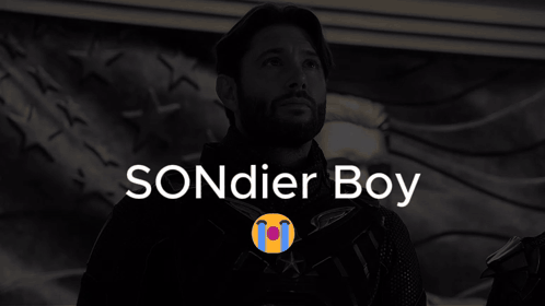 A Black And White Photo Of A Man With The Words Sondier Boy On The Bottom GIF