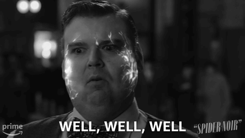 A Black And White Photo Of A Man With The Words Well Well Well GIF