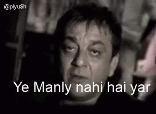 A Black And White Photo Of A Man With The Words Ye Manly Nahi Hai Yar Written Below Him GIF