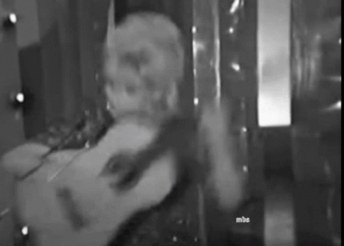 A Black And White Photo Of A Person Laying On A Bed In Front Of A Mirror . GIF