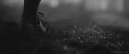 A Black And White Photo Of A Person Standing In The Grass With A Gun . GIF