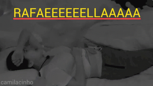 A Black And White Photo Of A Person With The Words Rafaeeeeeellaaaa Written Above Them GIF