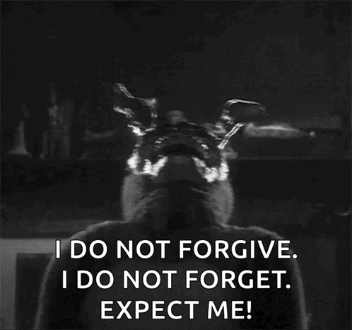 A Black And White Photo Of A Rabbit With The Words " I Do Not Forgive I Do Not Forget Expect Me " On The Bottom GIF