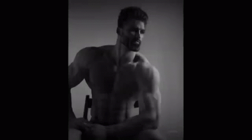 A Black And White Photo Of A Shirtless Man With The Caption `` Pov : Mr Eyes '' GIF