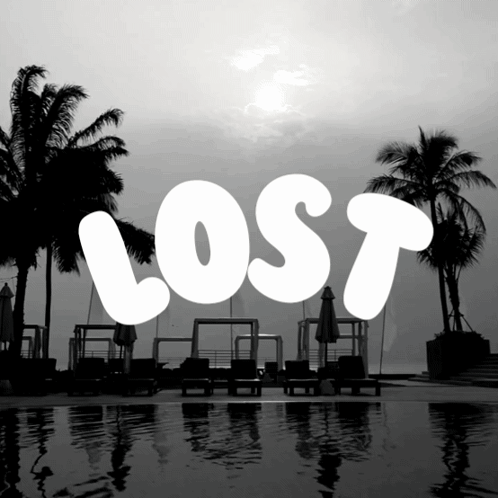 A Black And White Photo Of A Swimming Pool With The Word Lost GIF