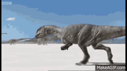 A Black And White Photo Of A T-Rex Running On A Makeagif.com Page GIF