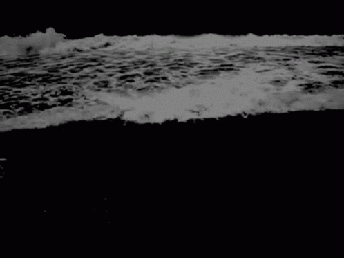 A Black And White Photo Of A Wave Crashing On A Beach . GIF