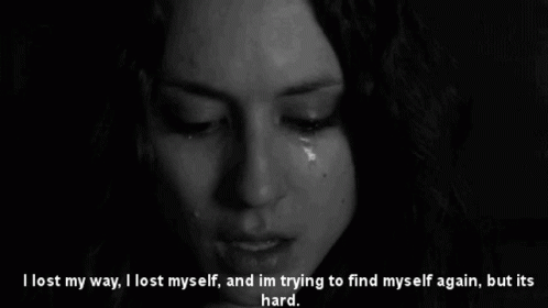 A Black And White Photo Of A Woman Crying With A Quote Below Her GIF