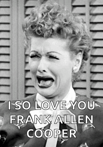 A Black And White Photo Of A Woman Crying With The Words I So Love You Frank Allen Cooper GIF