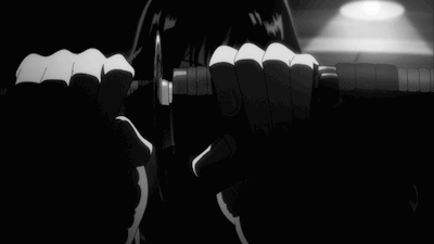 A Black And White Photo Of A Woman Holding A Sword In Her Hand . GIF