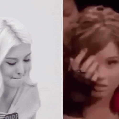 A Black And White Photo Of A Woman 'S Face And A Painting Of A Woman 'S Face . GIF