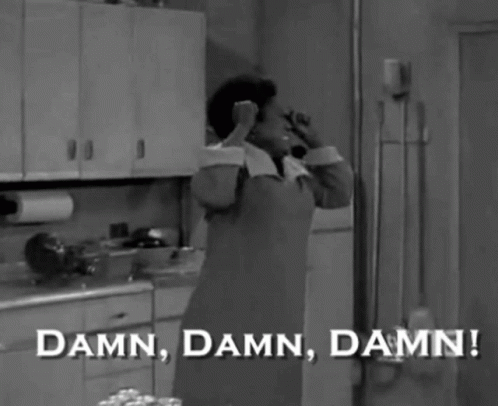 A Black And White Photo Of A Woman Saying " Damn Damn Damn ! " GIF