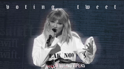 A Black And White Photo Of A Woman Singing Into A Microphone With The Words " Voting Tweet " Above Her GIF
