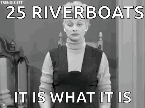 A Black And White Photo Of A Woman Standing In Front Of A Mirror With The Caption 25 Riverboats It Is What It Is GIF