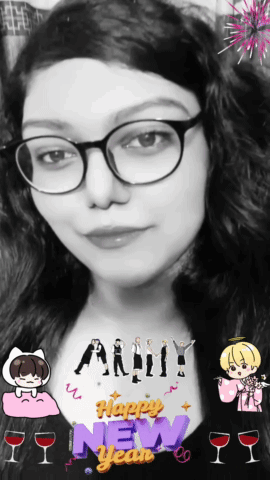 Black And White Photo Woman With Glasses Happy New Year GIF
