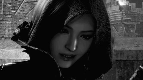 Black And White Photo Of Woman With Hood GIF