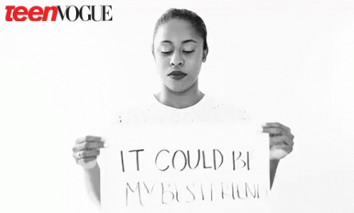 A Black And White Photo Of A Woman With Teenvogue Written On The Bottom GIF