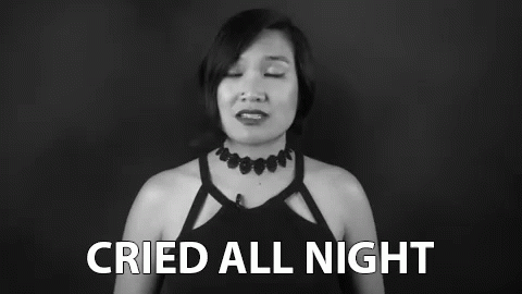 A Black And White Photo Of A Woman With The Caption Cried All Night GIF