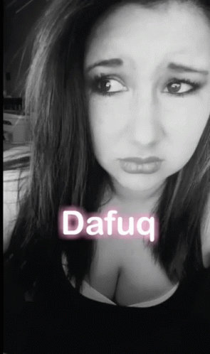 A Black And White Photo Of A Woman With The Word Dafug Written On It GIF