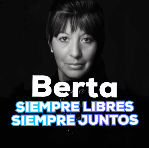 A Black And White Photo Of A Woman With The Words Berta Siempre Libres Siempre Juntos On The Bottom GIF