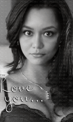 A Black And White Photo Of A Woman With The Words " I Love You " Written On It GIF