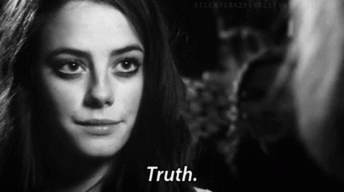 A Black And White Photo Of A Woman With The Words " Truth " On The Bottom GIF
