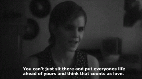 A Black And White Photo Of A Woman With The Words " You Can 'T Just Sit There And Put Everyones Life GIF