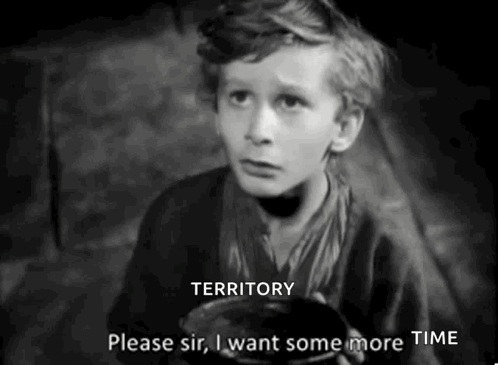 A Black And White Photo Of A Young Boy Asking For Some More Time . GIF