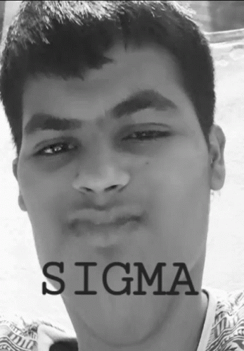 A Black And White Photo Of A Young Man With The Word Sigma On The Bottom Right GIF