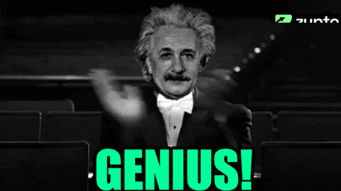 A Black And White Photo Of Albert Einstein With The Words Genius Written In Green GIF