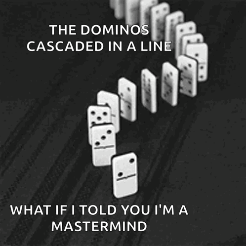 A Black And White Photo Of Dominoes With The Caption " The Dominos Cascaded In A Line " GIF